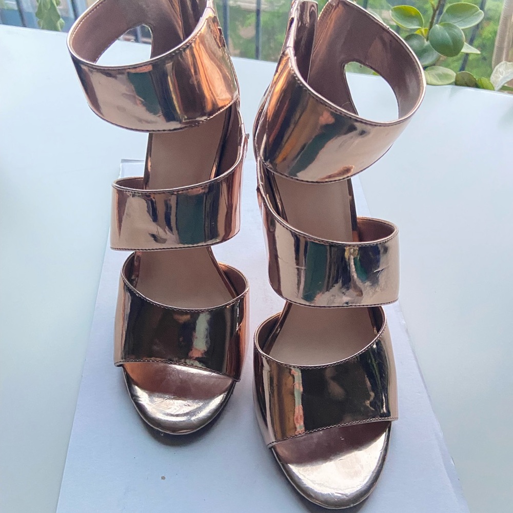 Rose Gold Metallic Strappy Sandal Stiletto Heels